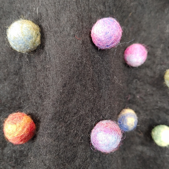 Sugar Dot Wool & Silk Black with Multicolored Wool Balls Scarf Handmade NWT - Picture 5 of 11